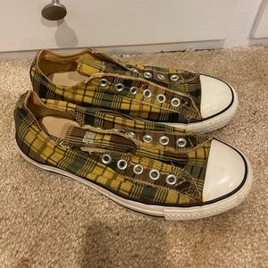 Plaid Converse Slip On Shoes Brown and Yellow
